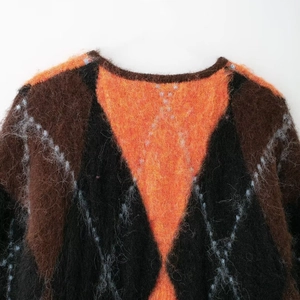 Pull en maille à losanges oversize en mélange de mohair orange et noir Halloween