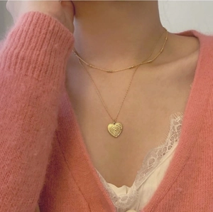925 sterling silver layered gold necklace with heart pendant engraved with YES MAYBE NO