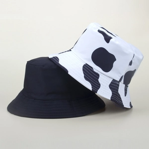 Chapeau bob réversible pour femme avec motif vache et coton noir, style décontracté