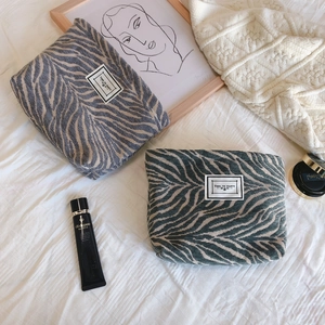 Vintage zebra pattern jacquard canvas makeup bags in green and grey color schemes