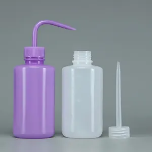 White 250ml plastic wash bottle with curved nozzle and scale markings for laboratory use