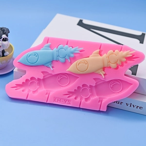 Stampo In Silicone Lecca Lecca Razzo Quattro Cavità Torta Cottura Strumento DIY Rosa Resistente Al Calore Per Cioccolato Sapone