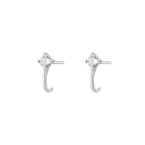 Elegant s925 silver curved stud earrings with round zircons in a minimalist style