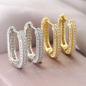 U-Shaped Huggie Hoop Earrings Copper Rhinestone Pave Inlaid Rectangular Luxury Minimalist Jewelry For Women