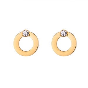 Minimalist 18K gold plated titanium geometric hoop earrings with sparkling round crystals