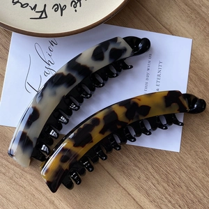 French style leopard print banana hair clip for thick hair, large matte finish ponytail grip