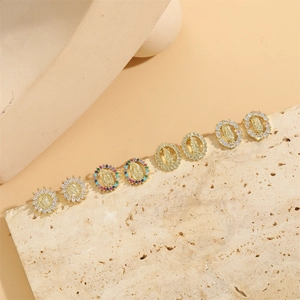 14K gold plated Virgin Mary stud earrings set with colorful zircon stones