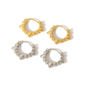 Polished 18K stainless steel hoop earrings with punk spikes in gold and silver