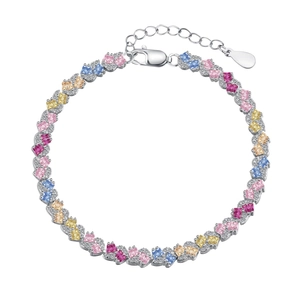 Bracelet en argent S925 serti de zircons multicolores à coupe carrée éclatante
