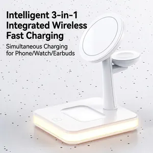 3-in-1 magnetic wireless charging station with warm ambient light for iPhone and Watch