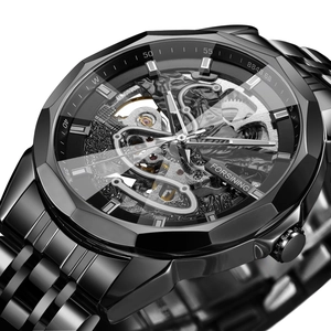 Macro shot of mechanical watch skeleton dial with intricate gears and rubies