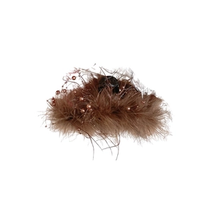 Brown faux fur hair claw clip with pink pearls, elegant winter hair accessory for women