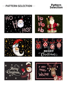 Detailed grid showing six festive Christmas floor mat designs with Santa and Snowman