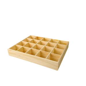 20-grid wooden organizer box with natural grain finish for desktop storage and display
