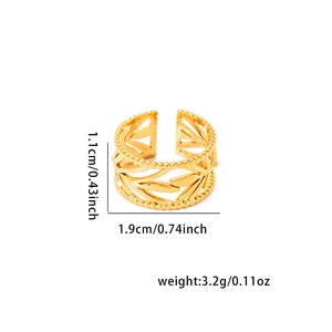 Detail showing 1.1cm height and 1.9cm diameter of 18k gold plated olive leaf ring