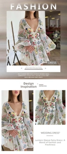 Detail von weißem Netzkleid mit bunter Blumenstickerei und bauschigen Laternenärmeln
