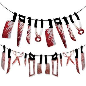 Halloween Girlande mit blutigen Messern und Werkzeugen für Horror-Party-Dekoration