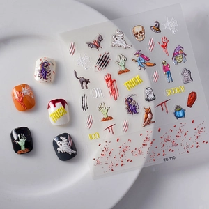 Autocollants ongles 3D Halloween avec motifs de fantômes et citrouilles en relief