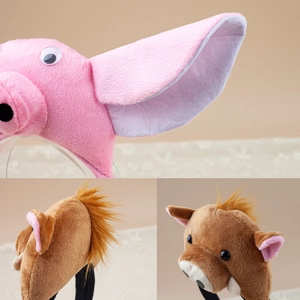 Pink and brown plush pig headbands for kids' performances and festive party dress-up