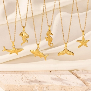 18K gold plated stainless steel necklaces featuring six different marine life pendants