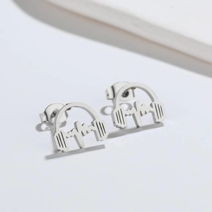 Minimalist stainless steel ear studs with headphone and heartbeat rhythm design
