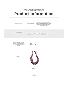 Spécifications détaillées de taille pour collier vintage en perles acryliques mauves