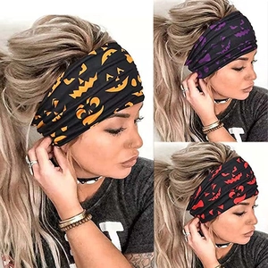 Halloween Pumpkin Skull Pattern Headband Cotton Elastic Sweatband Yoga Running Sports Hair Band For Women Men Novelty