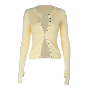 Cardigan in maglia giallo pallido slim fit con bottoni in metallo e polsini con asole