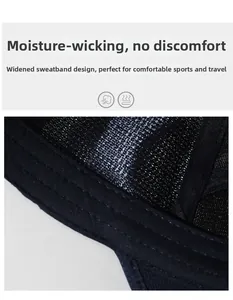 Détail du bandeau anti-transpirant large et du tissu en maille de la casquette sport