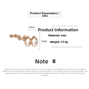 Detailed view of rose gold geometric earrings with size and 37.3g weight specifications