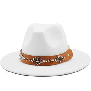 Classic Cashmere Fedora Hat For Men Women Wide Flat Brim Jazz Hat With Rivet Belt Decoration Autumn Winter Fashion Accessories