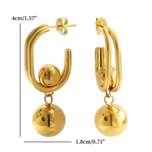 Golden U-shaped sphere earrings with dimensions 4cm height and 1.8cm width