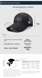 Size chart showing 10.5cm extended brim and adjustable 56-60cm mesh baseball cap details