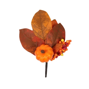 Artificial pumpkin and maple leaf spray with berries for Halloween and Autumn decor