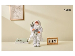 Detail of 45cm Nordic style Santa Claus figurine with white fabric and silver sequins