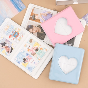 Pink and blue heart cutout 3-inch photo album binder with metallic chains and inner sleeves