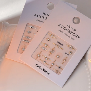 5D gold luxury nail art charms with sparkling crystals on MJ-011 display card
