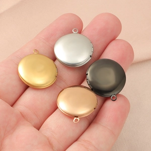 Polished round 316L stainless steel lockets in gold, silver, black, and rose gold