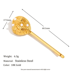 Detailed size specifications of the 18K gold-plated stainless steel shell hair clip