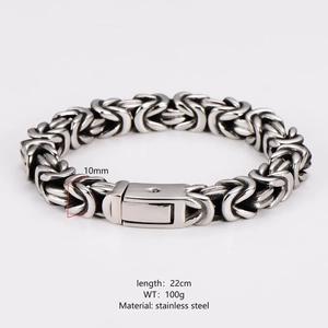 Men's 10mm wide stainless steel Byzantine chain bracelet, 22cm long and 100g weight