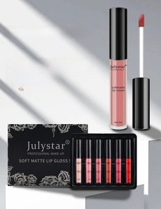 Macro view of six-color velvet matte lip glaze set with waterproof non-stick finish