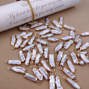 Baroque teardrop pearl charms with gold edges for DIY earring jewelry making