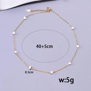 Elegant K18 gold-plated chain necklace featuring 5mm white pearls, length 40+5cm