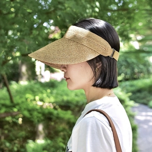 Elegant wide brim raffia sun visor hat for women with adjustable elastic back strap