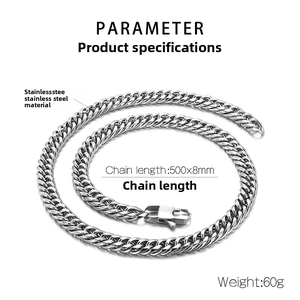Detail of 8mm silver curb chain necklace with lobster clasp and dimensional specs