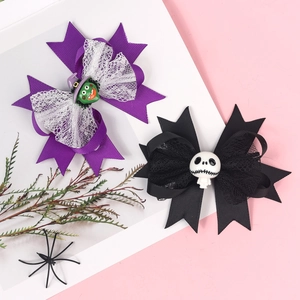 Halloween-Haarspangen für Kinder mit doppelter Spitze und gruseligen Schleifendetails