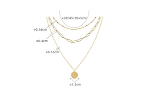 Three-layer gold titanium necklace with Carpe Diem pendant and size specifications