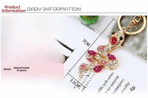 Detail view of rhinestone snake keychain with eco-friendly zinc alloy and K-gold plating