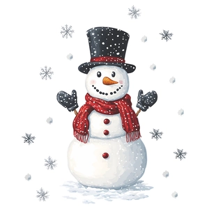 Christmas snowman wall sticker with hat and snowflakes for home kitchen decoration