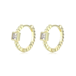 Minimalist geometric 14K gold plated hoop earrings with square zircon and beaded texture